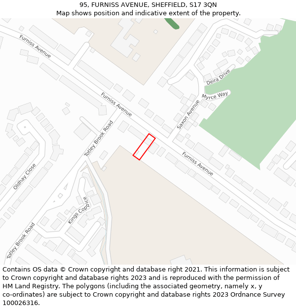 95, FURNISS AVENUE, SHEFFIELD, S17 3QN: Location map and indicative extent of plot