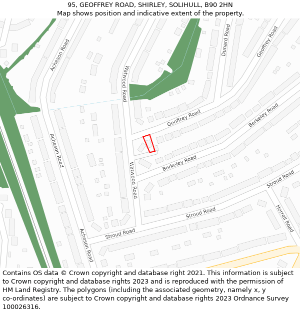 95, GEOFFREY ROAD, SHIRLEY, SOLIHULL, B90 2HN: Location map and indicative extent of plot