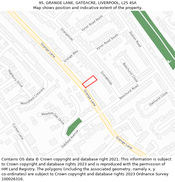 95, GRANGE LANE, GATEACRE, LIVERPOOL, L25 4SA: Location map and indicative extent of plot