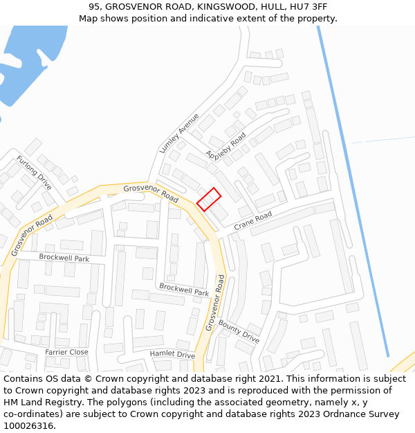 95, GROSVENOR ROAD, KINGSWOOD, HULL, HU7 3FF: Location map and indicative extent of plot