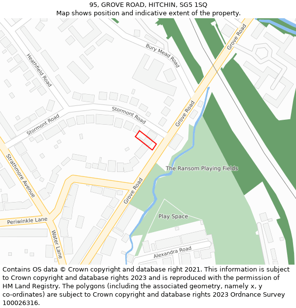 95, GROVE ROAD, HITCHIN, SG5 1SQ: Location map and indicative extent of plot