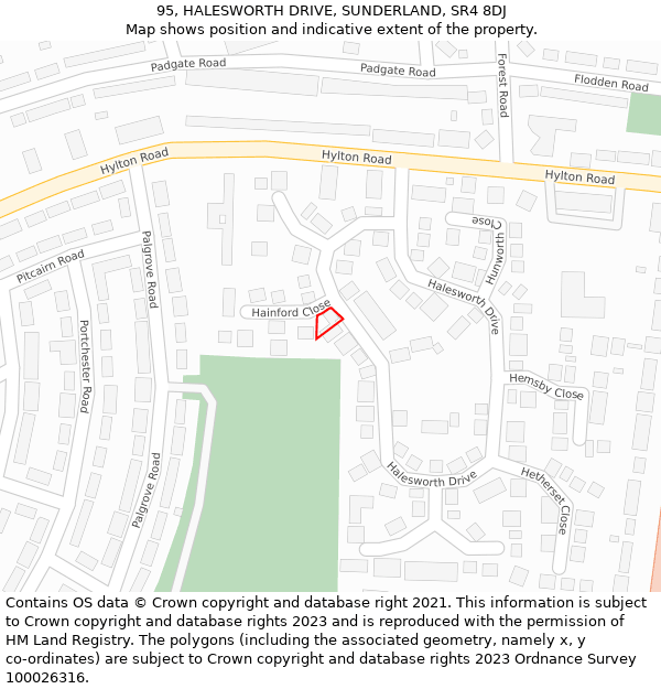 95, HALESWORTH DRIVE, SUNDERLAND, SR4 8DJ: Location map and indicative extent of plot