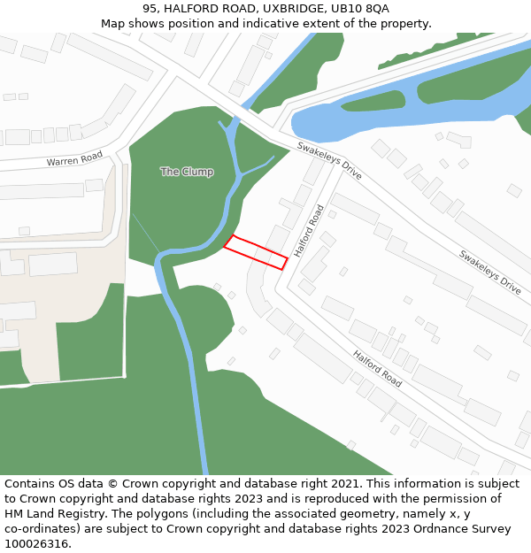 95, HALFORD ROAD, UXBRIDGE, UB10 8QA: Location map and indicative extent of plot