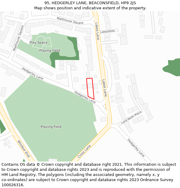 95, HEDGERLEY LANE, BEACONSFIELD, HP9 2JS: Location map and indicative extent of plot