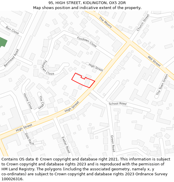 95, HIGH STREET, KIDLINGTON, OX5 2DR: Location map and indicative extent of plot