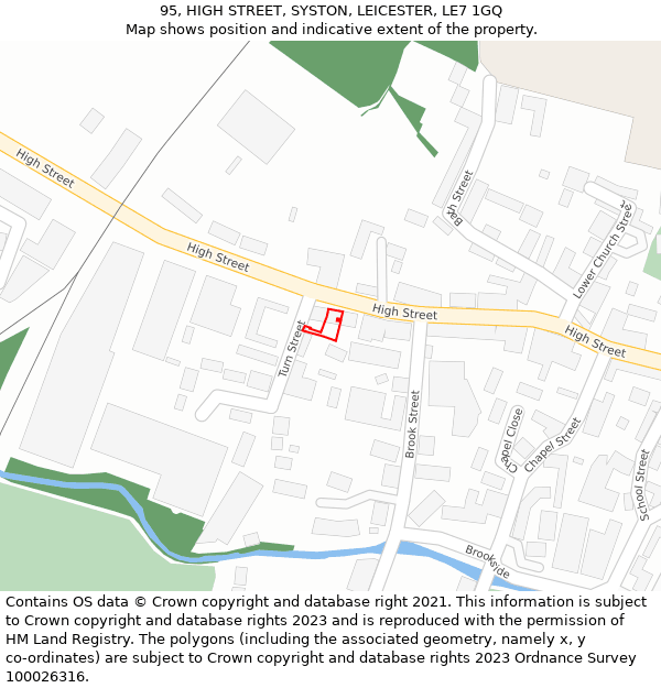 95, HIGH STREET, SYSTON, LEICESTER, LE7 1GQ: Location map and indicative extent of plot