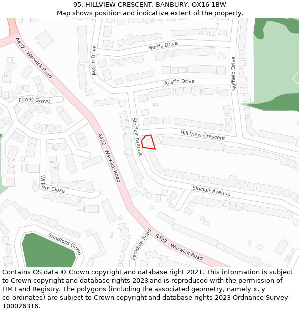 95, HILLVIEW CRESCENT, BANBURY, OX16 1BW: Location map and indicative extent of plot