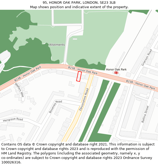 95, HONOR OAK PARK, LONDON, SE23 3LB: Location map and indicative extent of plot