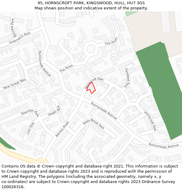 95, HORNSCROFT PARK, KINGSWOOD, HULL, HU7 3GS: Location map and indicative extent of plot