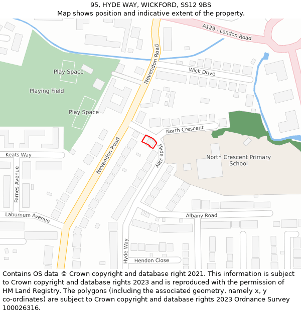 95, HYDE WAY, WICKFORD, SS12 9BS: Location map and indicative extent of plot