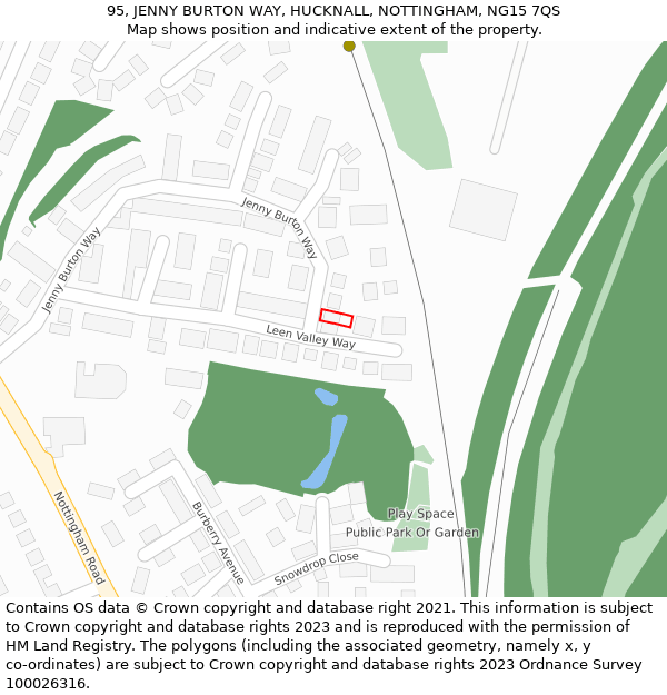 95, JENNY BURTON WAY, HUCKNALL, NOTTINGHAM, NG15 7QS: Location map and indicative extent of plot