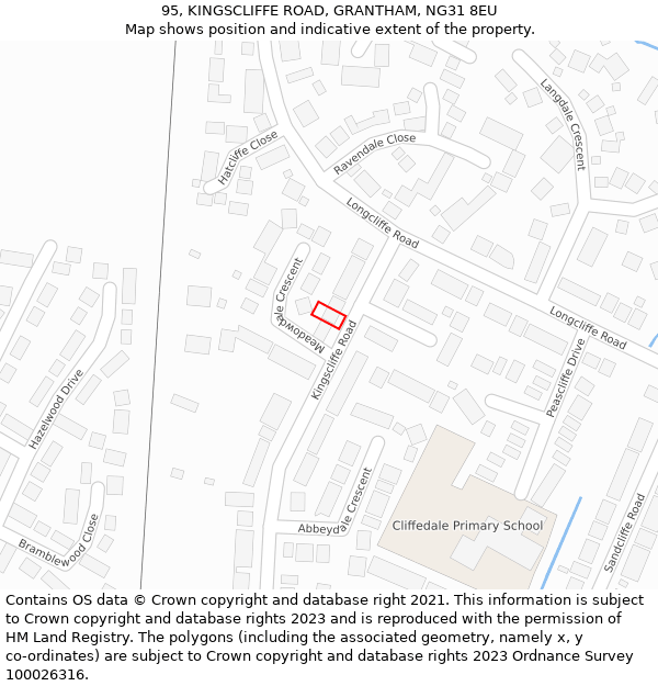 95, KINGSCLIFFE ROAD, GRANTHAM, NG31 8EU: Location map and indicative extent of plot