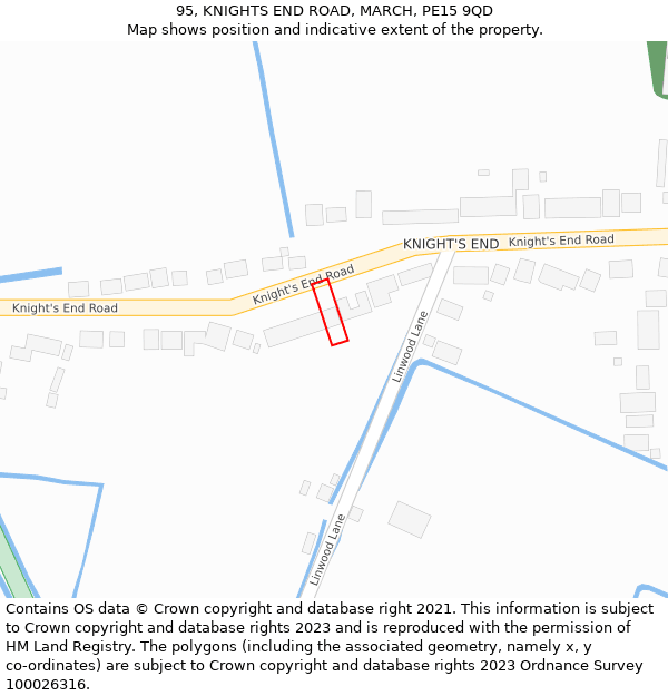 95, KNIGHTS END ROAD, MARCH, PE15 9QD: Location map and indicative extent of plot