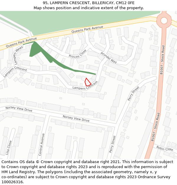 95, LAMPERN CRESCENT, BILLERICAY, CM12 0FE: Location map and indicative extent of plot