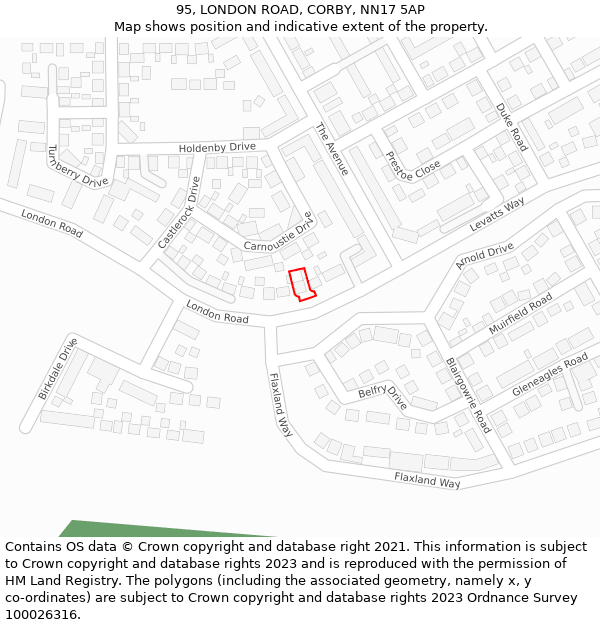 95, LONDON ROAD, CORBY, NN17 5AP: Location map and indicative extent of plot