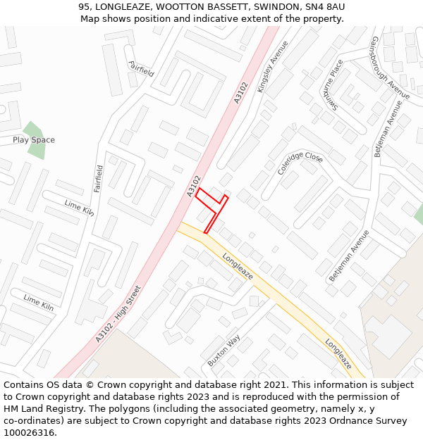 95, LONGLEAZE, WOOTTON BASSETT, SWINDON, SN4 8AU: Location map and indicative extent of plot