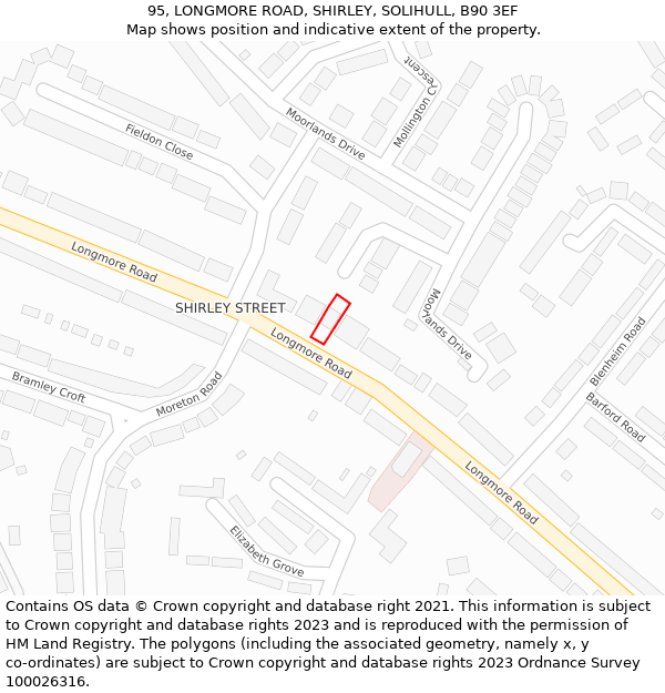 95, LONGMORE ROAD, SHIRLEY, SOLIHULL, B90 3EF: Location map and indicative extent of plot