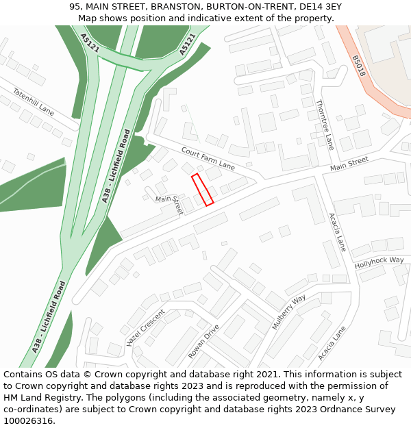 95, MAIN STREET, BRANSTON, BURTON-ON-TRENT, DE14 3EY: Location map and indicative extent of plot