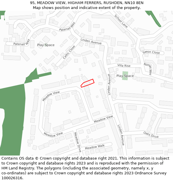 95, MEADOW VIEW, HIGHAM FERRERS, RUSHDEN, NN10 8EN: Location map and indicative extent of plot