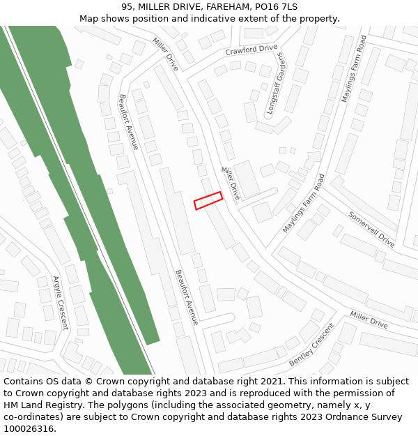 95, MILLER DRIVE, FAREHAM, PO16 7LS: Location map and indicative extent of plot