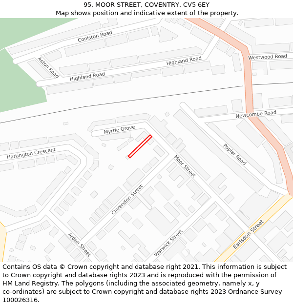 95, MOOR STREET, COVENTRY, CV5 6EY: Location map and indicative extent of plot