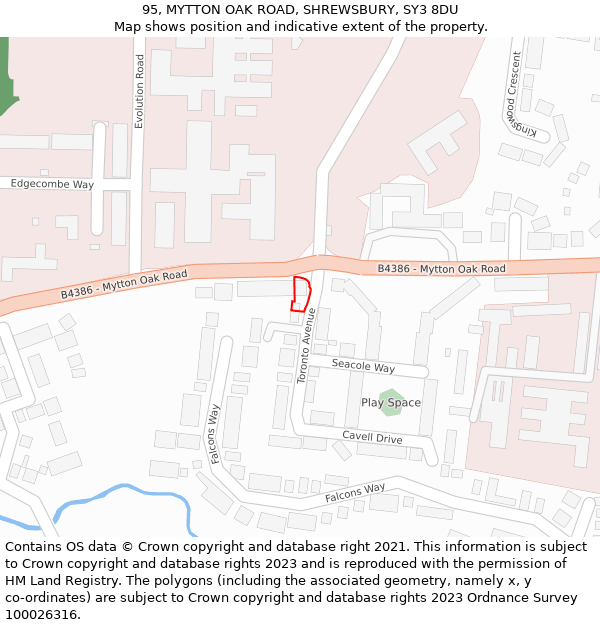 95, MYTTON OAK ROAD, SHREWSBURY, SY3 8DU: Location map and indicative extent of plot