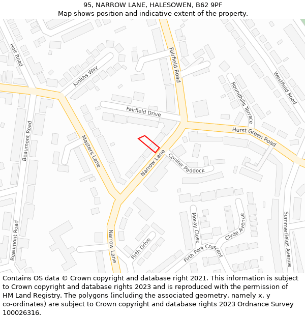 95, NARROW LANE, HALESOWEN, B62 9PF: Location map and indicative extent of plot