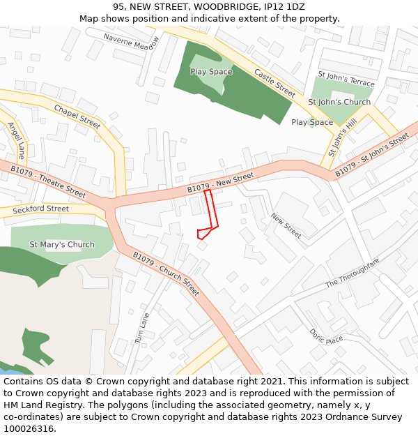95, NEW STREET, WOODBRIDGE, IP12 1DZ: Location map and indicative extent of plot