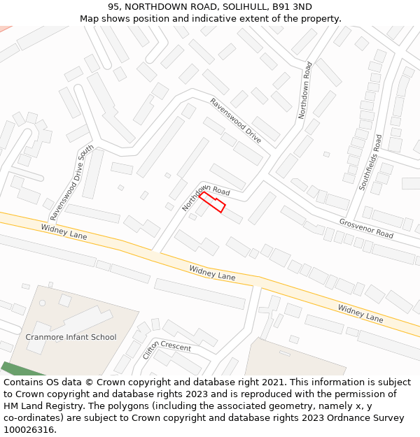 95, NORTHDOWN ROAD, SOLIHULL, B91 3ND: Location map and indicative extent of plot