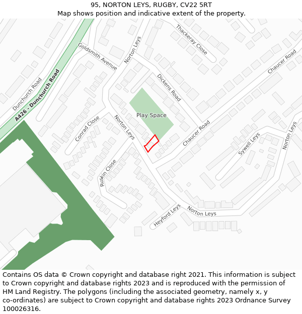 95, NORTON LEYS, RUGBY, CV22 5RT: Location map and indicative extent of plot