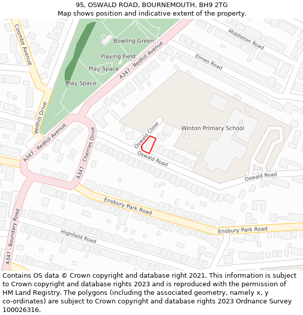 95, OSWALD ROAD, BOURNEMOUTH, BH9 2TG: Location map and indicative extent of plot
