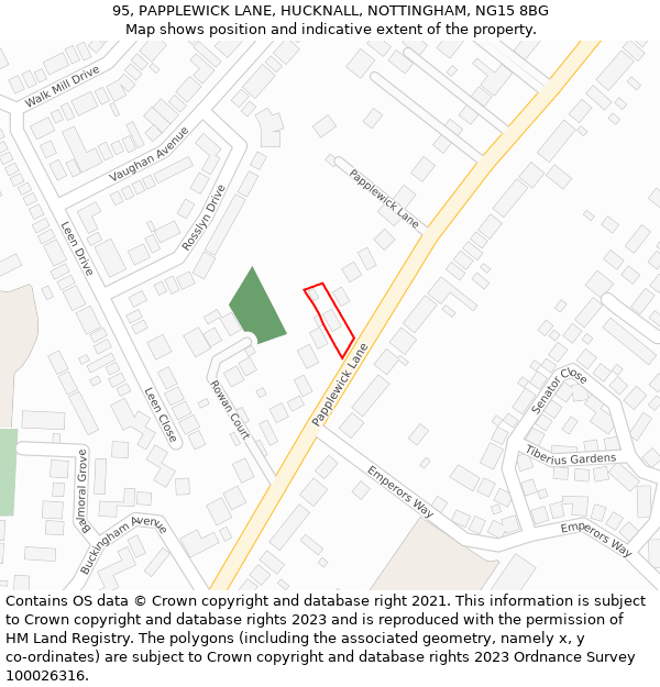 95, PAPPLEWICK LANE, HUCKNALL, NOTTINGHAM, NG15 8BG: Location map and indicative extent of plot