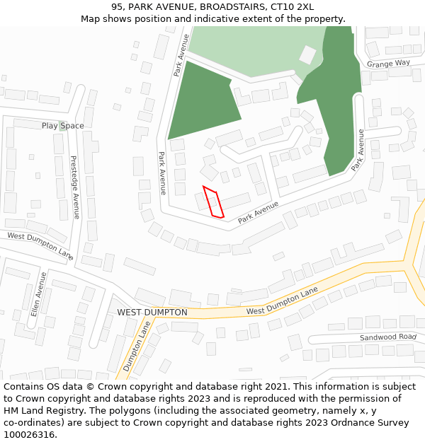 95, PARK AVENUE, BROADSTAIRS, CT10 2XL: Location map and indicative extent of plot