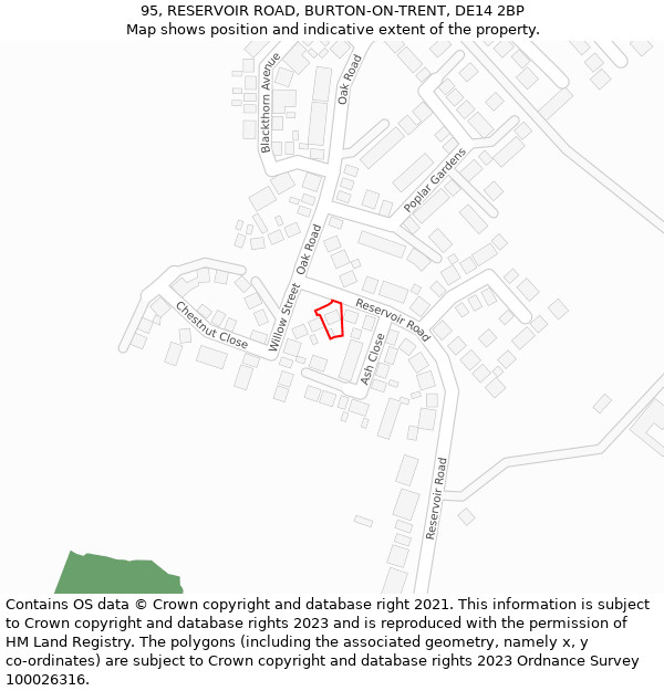 95, RESERVOIR ROAD, BURTON-ON-TRENT, DE14 2BP: Location map and indicative extent of plot