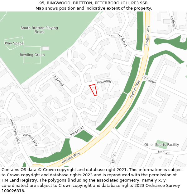 95, RINGWOOD, BRETTON, PETERBOROUGH, PE3 9SR: Location map and indicative extent of plot