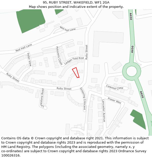 95, RUBY STREET, WAKEFIELD, WF1 2GA: Location map and indicative extent of plot