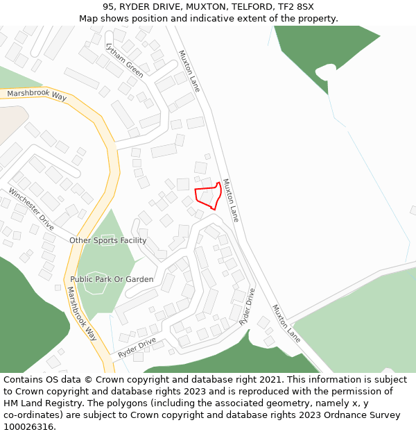 95, RYDER DRIVE, MUXTON, TELFORD, TF2 8SX: Location map and indicative extent of plot