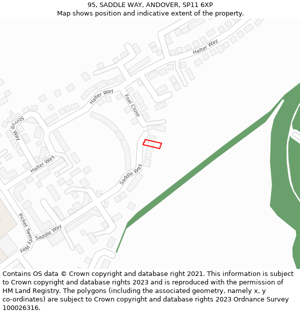 95, SADDLE WAY, ANDOVER, SP11 6XP: Location map and indicative extent of plot