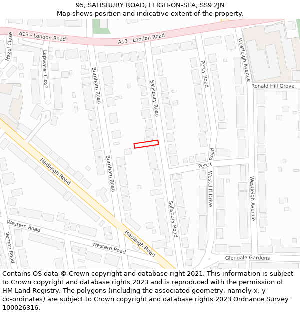 95, SALISBURY ROAD, LEIGH-ON-SEA, SS9 2JN: Location map and indicative extent of plot