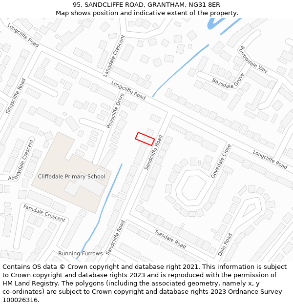 95, SANDCLIFFE ROAD, GRANTHAM, NG31 8ER: Location map and indicative extent of plot