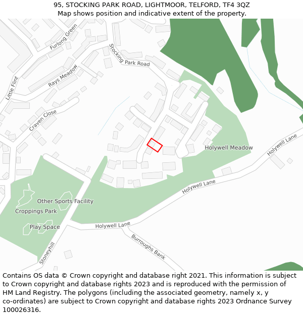 95, STOCKING PARK ROAD, LIGHTMOOR, TELFORD, TF4 3QZ: Location map and indicative extent of plot