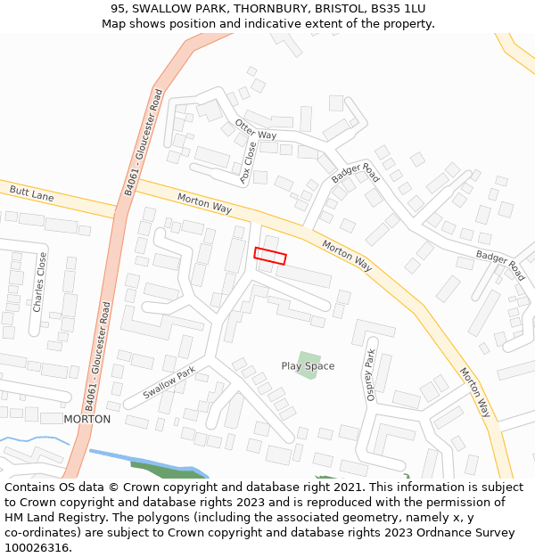 95, SWALLOW PARK, THORNBURY, BRISTOL, BS35 1LU: Location map and indicative extent of plot