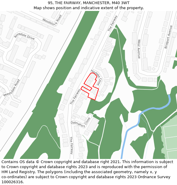 95, THE FAIRWAY, MANCHESTER, M40 3WT: Location map and indicative extent of plot