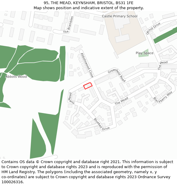 95, THE MEAD, KEYNSHAM, BRISTOL, BS31 1FE: Location map and indicative extent of plot