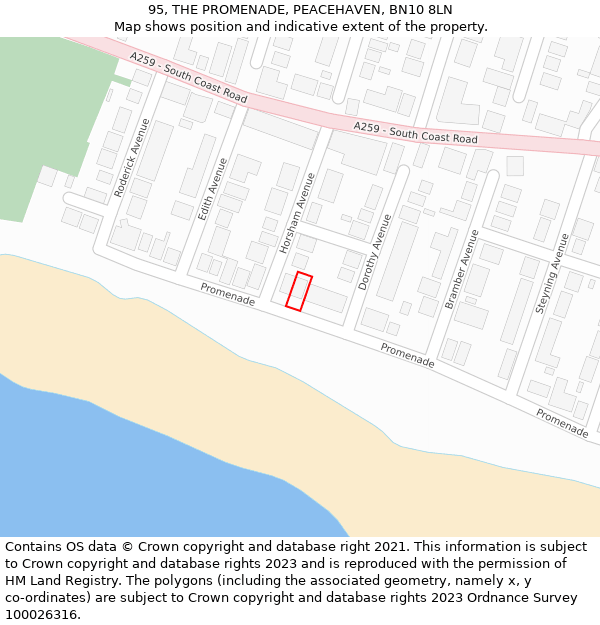95, THE PROMENADE, PEACEHAVEN, BN10 8LN: Location map and indicative extent of plot