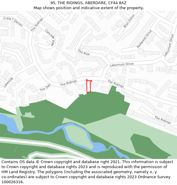 95, THE RIDINGS, ABERDARE, CF44 8AZ: Location map and indicative extent of plot