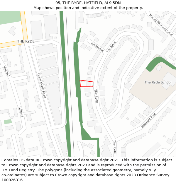 95, THE RYDE, HATFIELD, AL9 5DN: Location map and indicative extent of plot