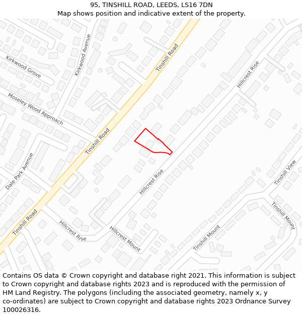 95, TINSHILL ROAD, LEEDS, LS16 7DN: Location map and indicative extent of plot