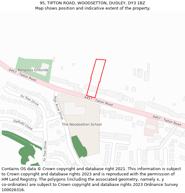 95, TIPTON ROAD, WOODSETTON, DUDLEY, DY3 1BZ: Location map and indicative extent of plot