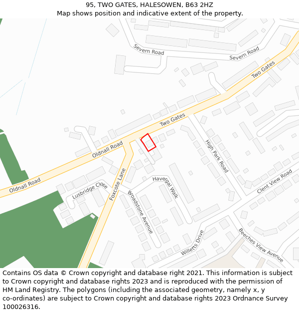 95, TWO GATES, HALESOWEN, B63 2HZ: Location map and indicative extent of plot